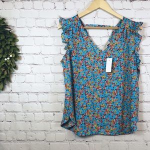 Loft flutter sleeve turquoise floral blouse